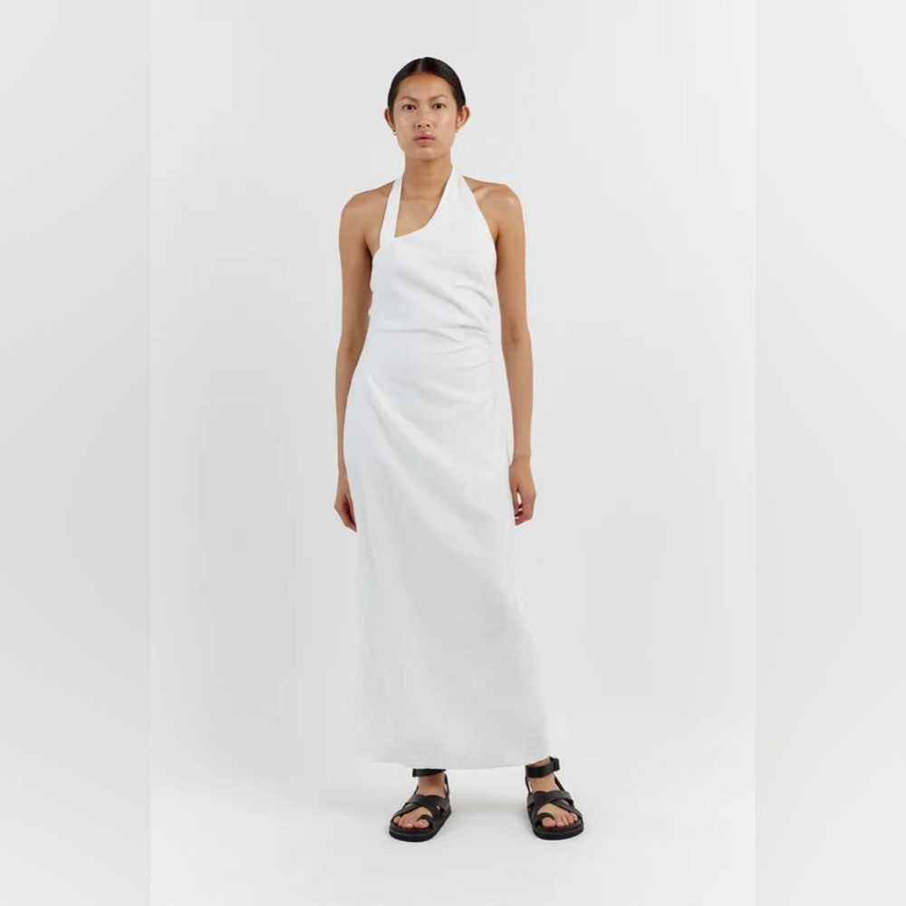 ✨SOLD✨. DISSH white Zoey asymmetrical linen midi dress